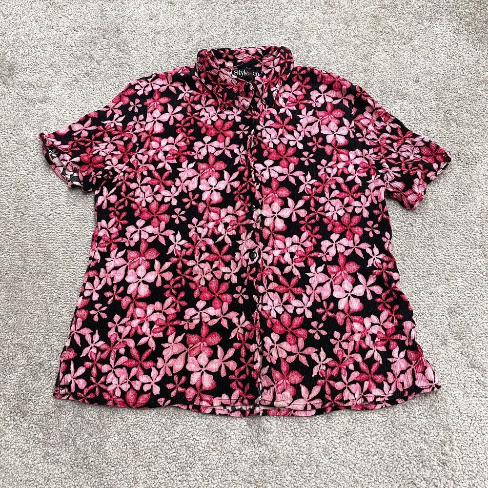 Style & Co. Floral Seersucker Textured Shirt Womens 10 Multi Rayon Button Down
